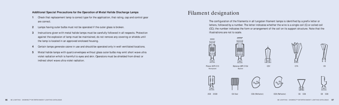 GE SHOWBIZ manual Filament designation 
