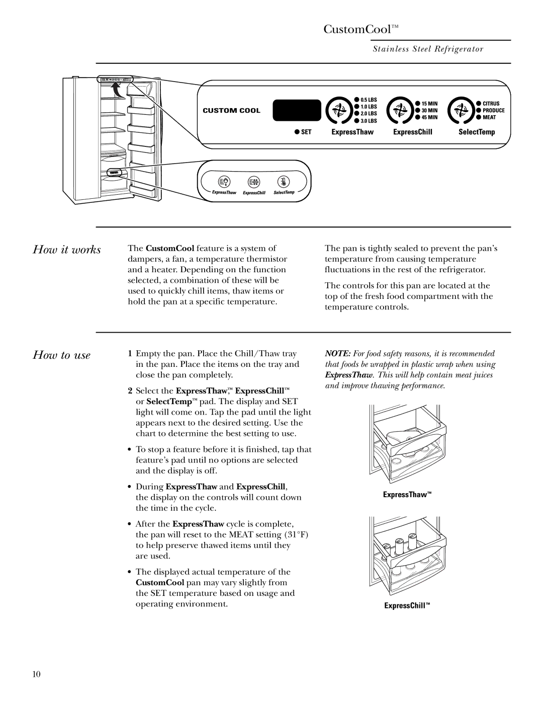 GE Side-by-Side Stainless Steel Free-Standing Refrigerators owner manual How it works How to use, ExpressChill 