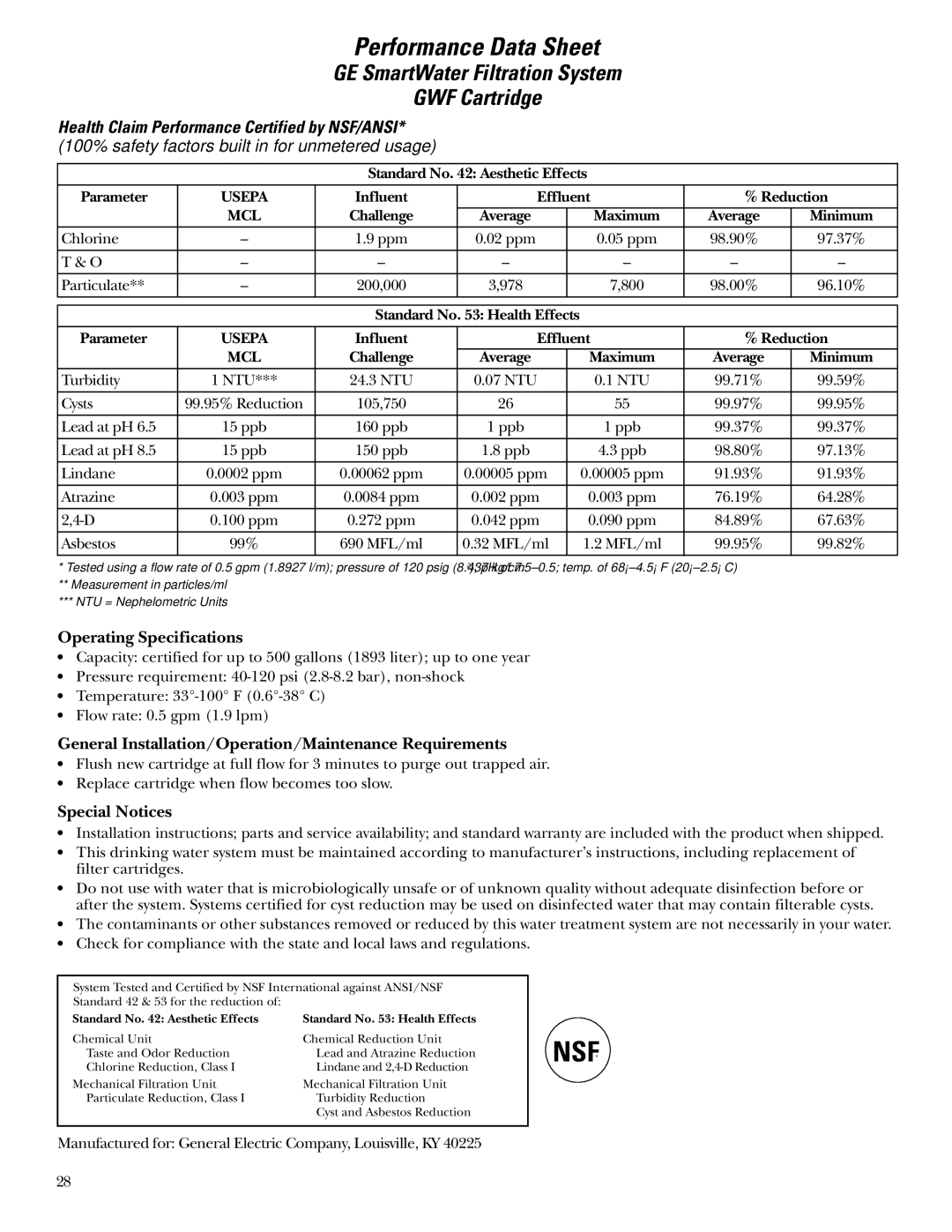 GE Side-by-Side Stainless Steel Free-Standing Refrigerators owner manual Operating Specifications, Special Notices 