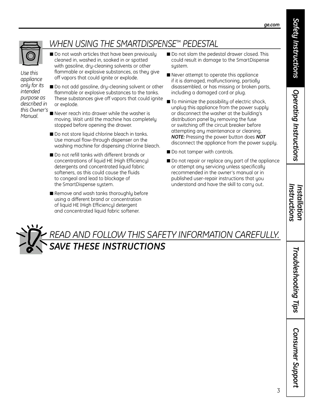 GE SPBD880 Instructions Operating Instructions Installation, Troubleshooting Tips Consumer Support, Ge.com 