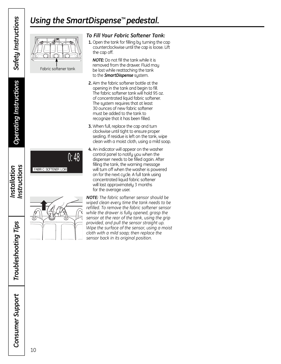 GE SPBD880 installation instructions To Fill Your Fabric Softener Tank 