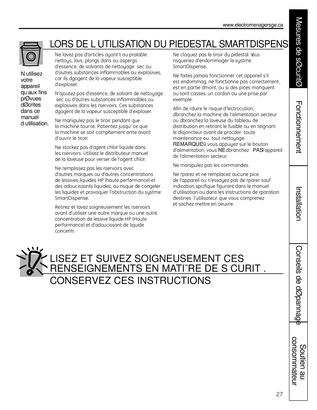 GE SPBD880 installation instructions Sécurité Fonctionnement Installation, Et sachez mettre en oeuvre 