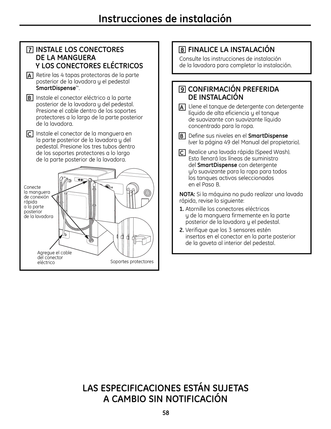 GE SPBD880 installation instructions LOS Conectores Eléctricos, Finalice LA Instalación 