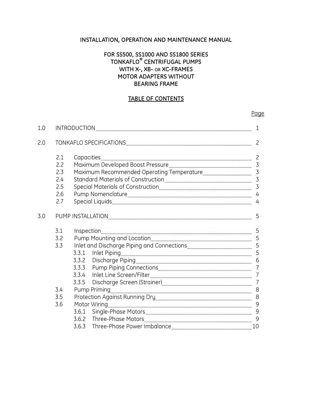 GE SS1000, SS1800, SS500 manual Introduction Tonkaflo Specifications 