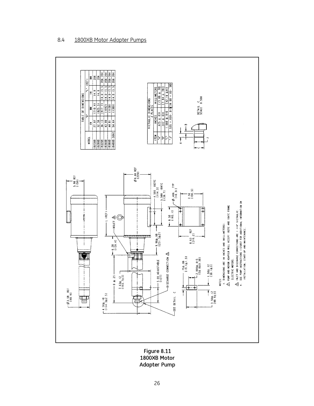 GE SS500, SS1000, SS1800 manual 8.41800XB Motor Adapter Pumps 