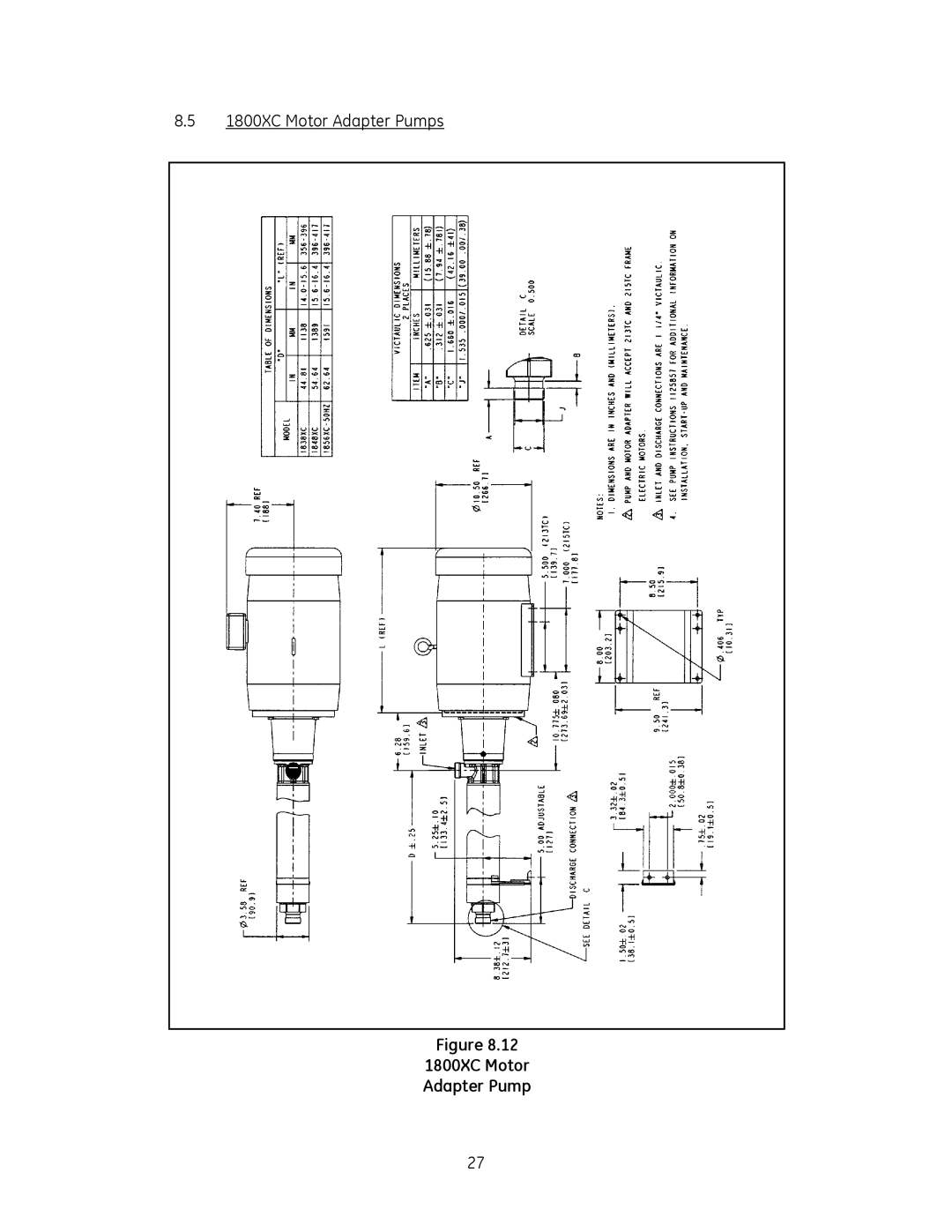 GE SS1000, SS1800, SS500 manual 8.51800XC Motor Adapter Pumps 