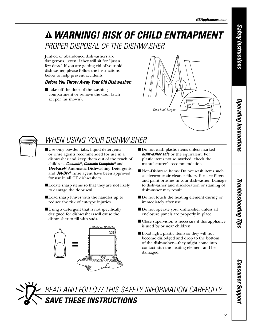 GE GPF425W, SSD3900J, GSD4200J, GSD4100J Before You Throw Away Your Old Dishwasher, Operating Instructions, GEAppliances.com 