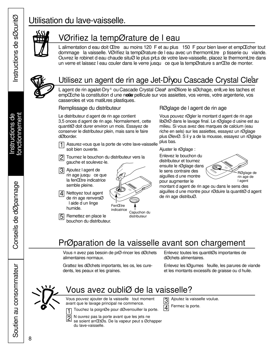 GE Stainless Steel Tub Dishwasher manual Utilisation du lave-vaisselle, Vérifiez la température de l’eau 