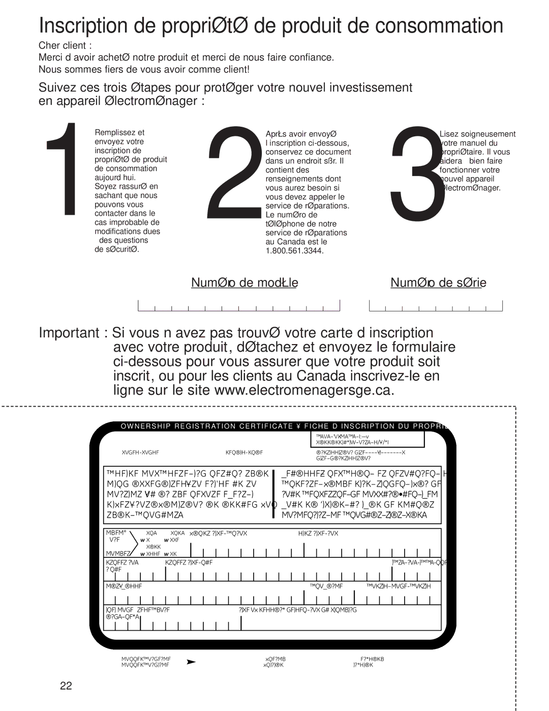 GE Stainless Steel Tub Dishwasher manual Inscription de propriété de produit de consommation 