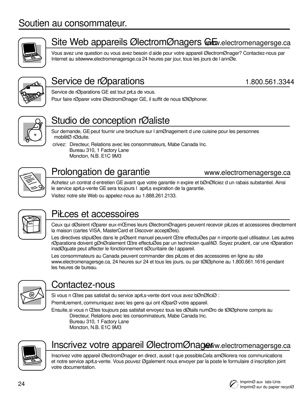 GE Stainless Steel Tub Dishwasher manual Soutien au consommateur Service de réparations, Studio de conception réaliste 