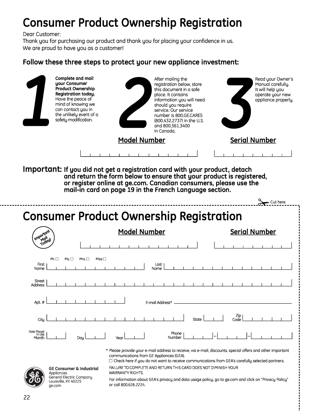GE Stainless Steel Tub Dishwasher manual Model2Number, Model Number, Serial Number, Consumer Product Ownership Registration 