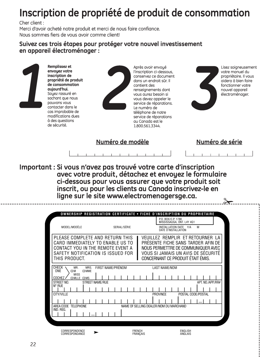 GE Stainless Steel Tub Dishwasher manual Numéro de modèle, Numéro de série, Cher client 