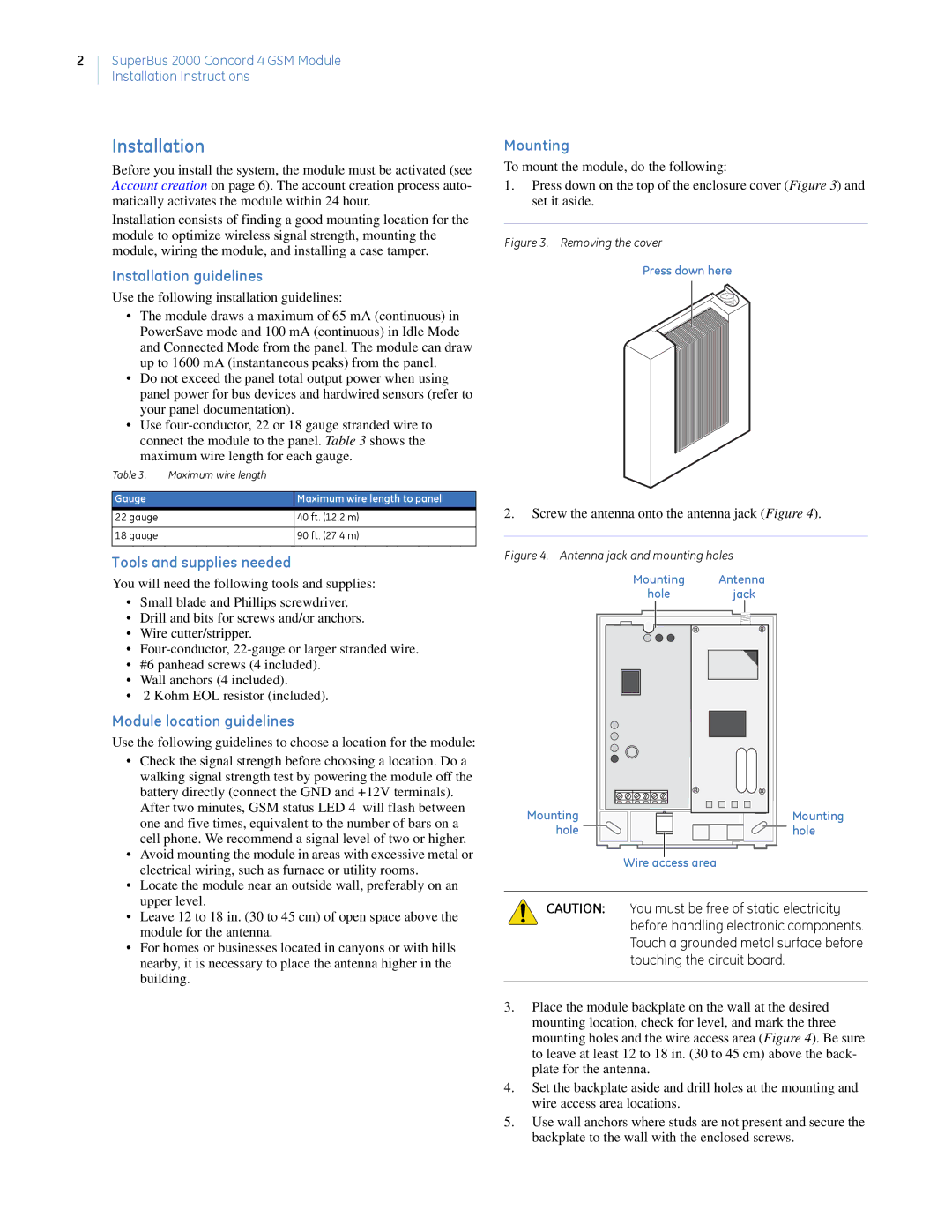 GE superbus 2000 concord 4 gsm module Installation guidelines, Tools and supplies needed, Module location guidelines 