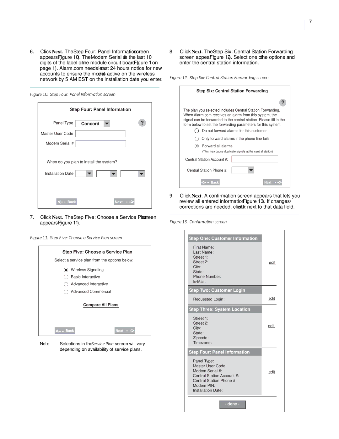 GE superbus 2000 concord 4 gsm module Step Four Panel Information, Concord, Step Five Choose a Service Plan 