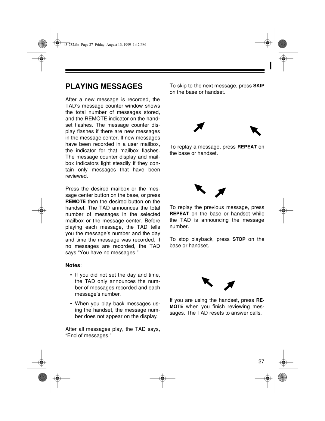 GE TAD-732 owner manual Playing Messages 