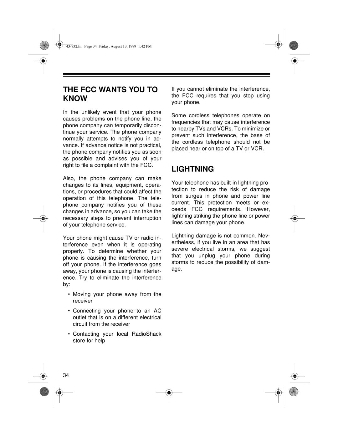 GE TAD-732 owner manual FCC Wants YOU to Know, Lightning 