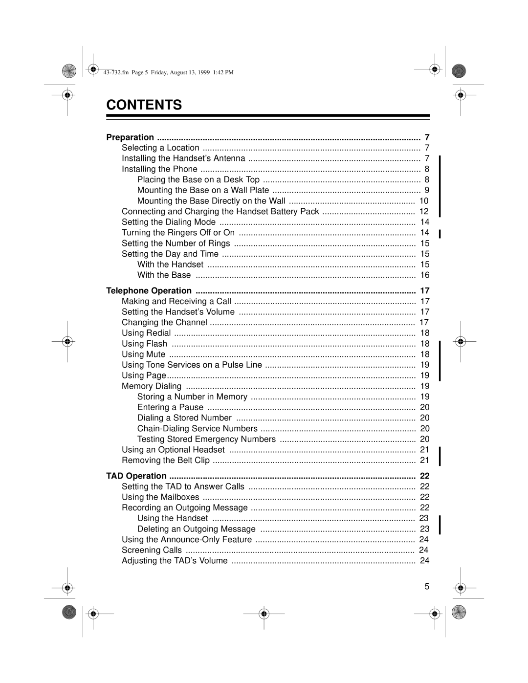 GE TAD-732 owner manual Contents 