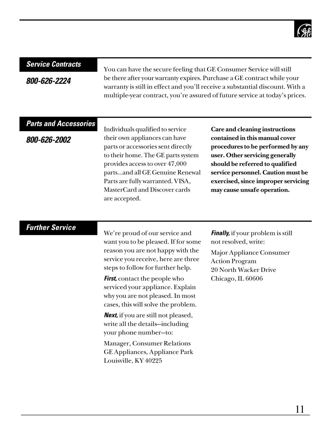 GE SC4, TAX4 warranty Service Contracts 