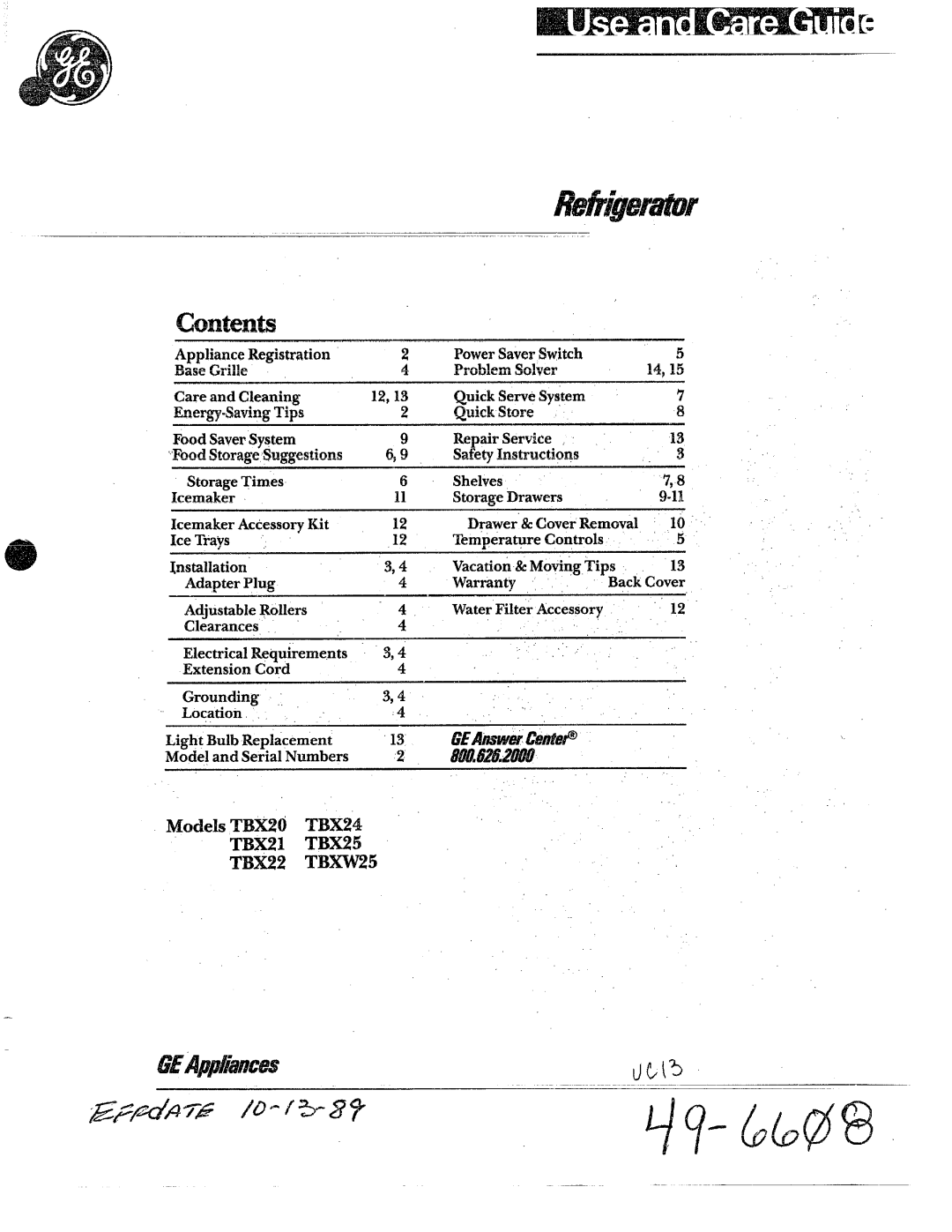 GE manual TBX22 TBW25 