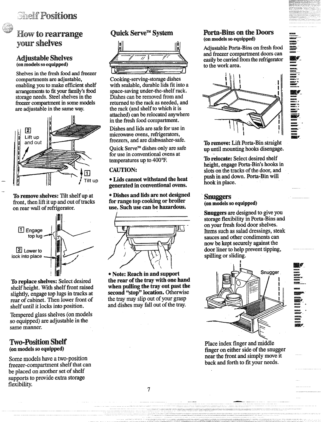 GE TBW25 manual Me-Positionshelf, Qtick serveTMsy*m, Onmodelssoequipped 