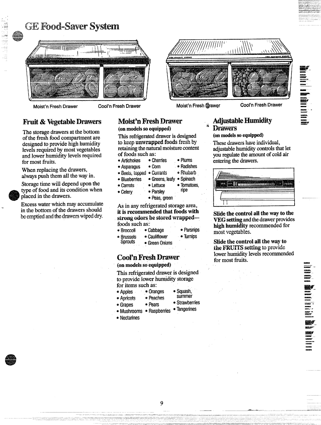 GE TBW25 manual GE Food-SaverSvstem, Fruit&V~ehble Dmwem, Coo19nResh Dmwer 