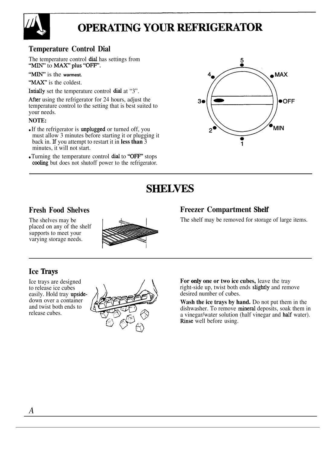 GE TBX10 manual Temperature Control Dial, Fresh Food Shelves, Freezer Compartment Sheti, Ice ~ays 