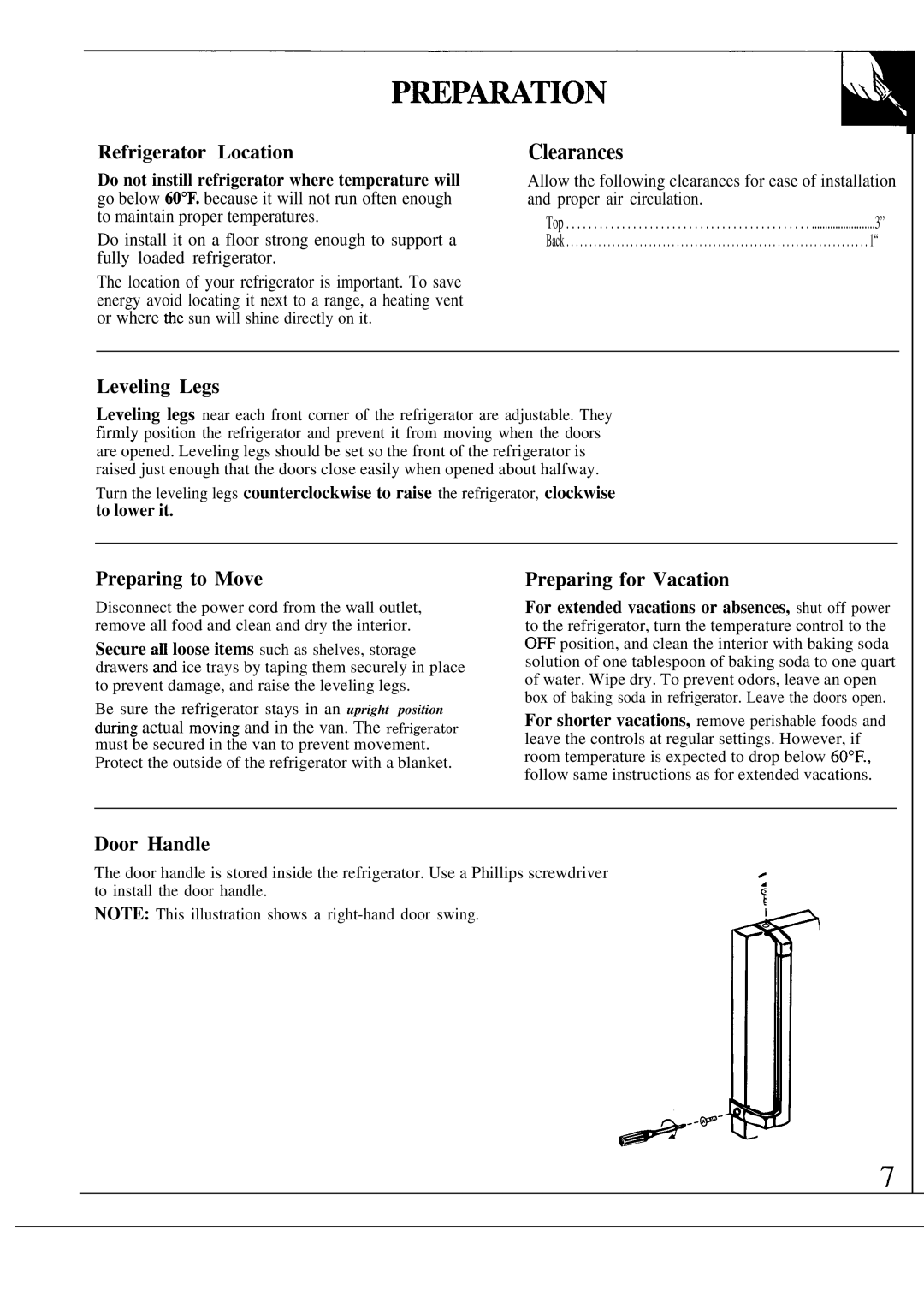 GE TBX10 manual Clearances, Refrigerator Location 