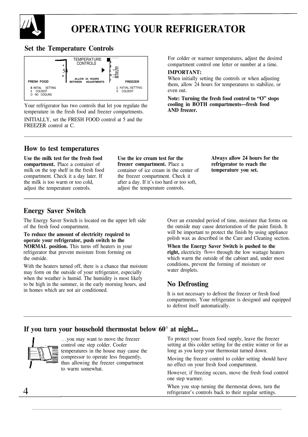 GE TBX12 operating instructions Operating Your Refrigerator 