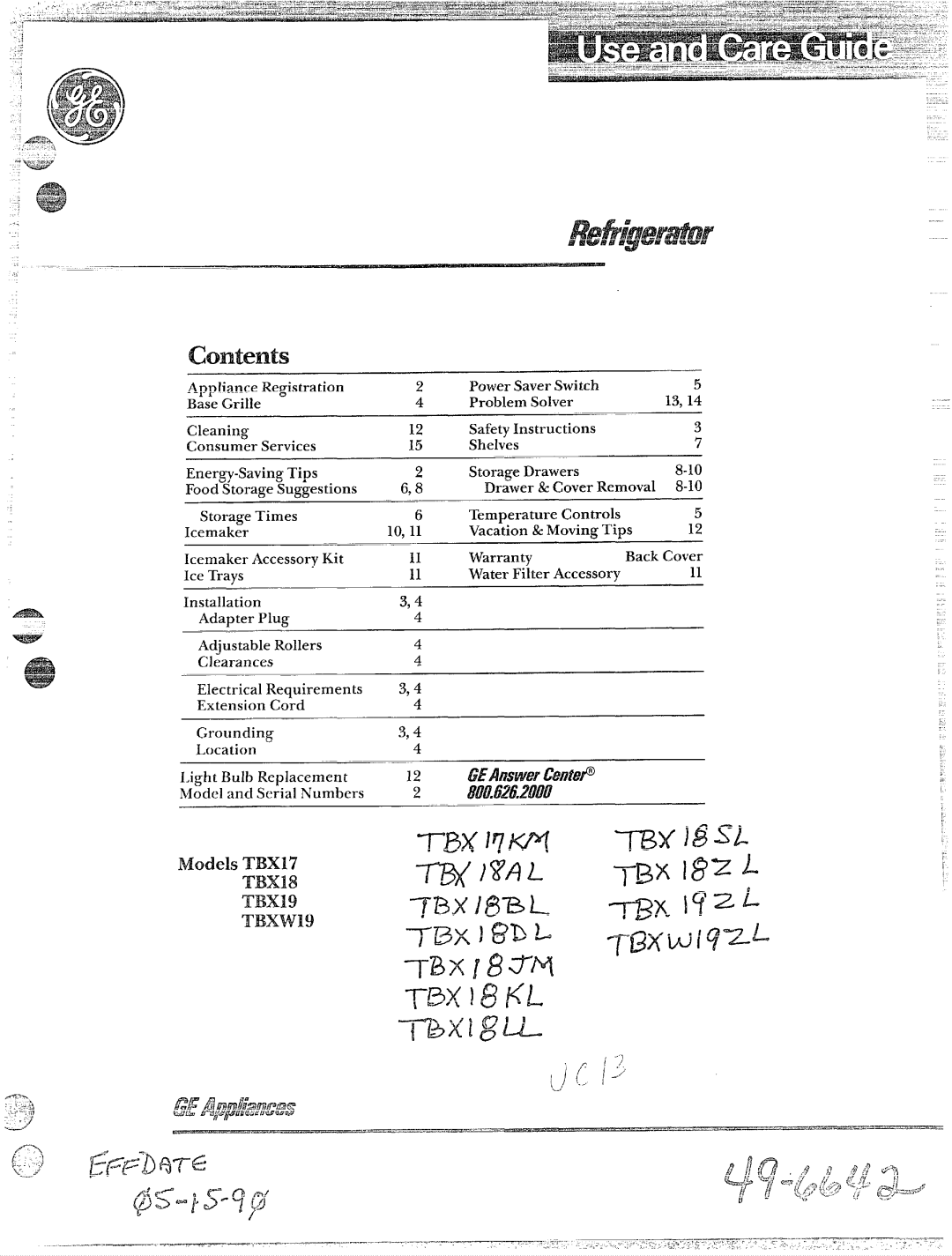 GE TBXW19, TBX17, TBX19 manual Asak 