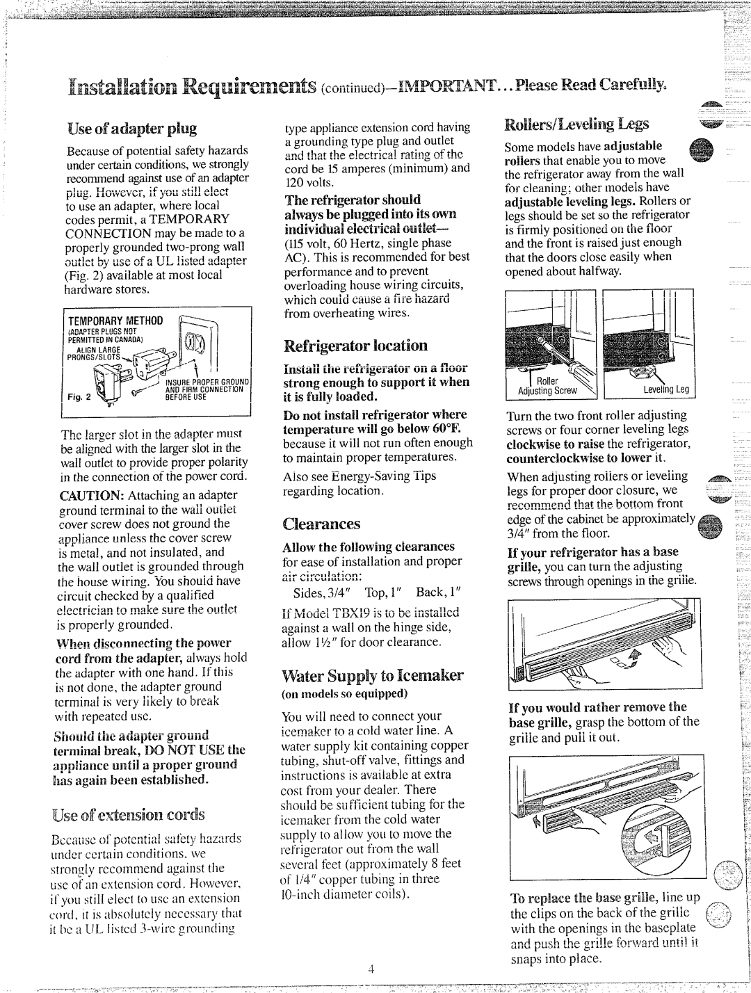 GE TBXW19, TBX17, TBX19 manual Use Ullds, 2aseRead carefully, Legs, Ill I IIll, Counterclockwiseto lower it 