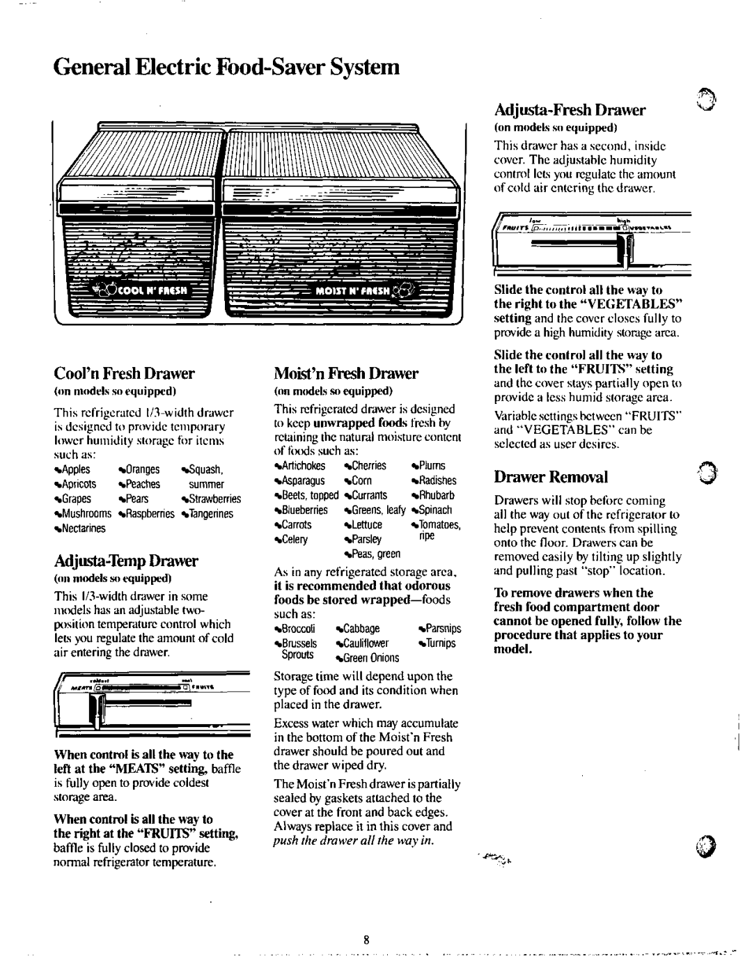 GE TBX20 Adjusta-FreshDrawer 3jL . ’, Cool’n Fresh Drawer, Adjusta-Temp Drawer, Moist’n Fresh Drawer, DrawerRemovalc3-I 