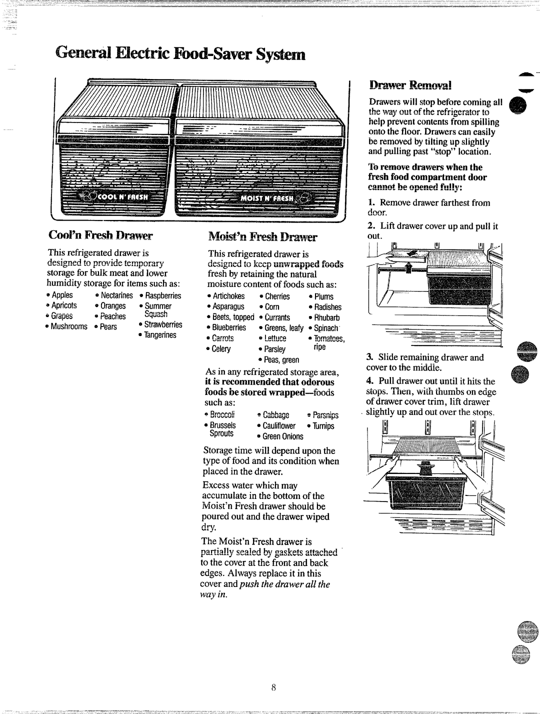 GE TBXE18D manual @nemI ElectricFwd-$aver Symm, DrawerRemoval, Hd’n FreshDrawer, Md.$t’l’l FreshDmvver 