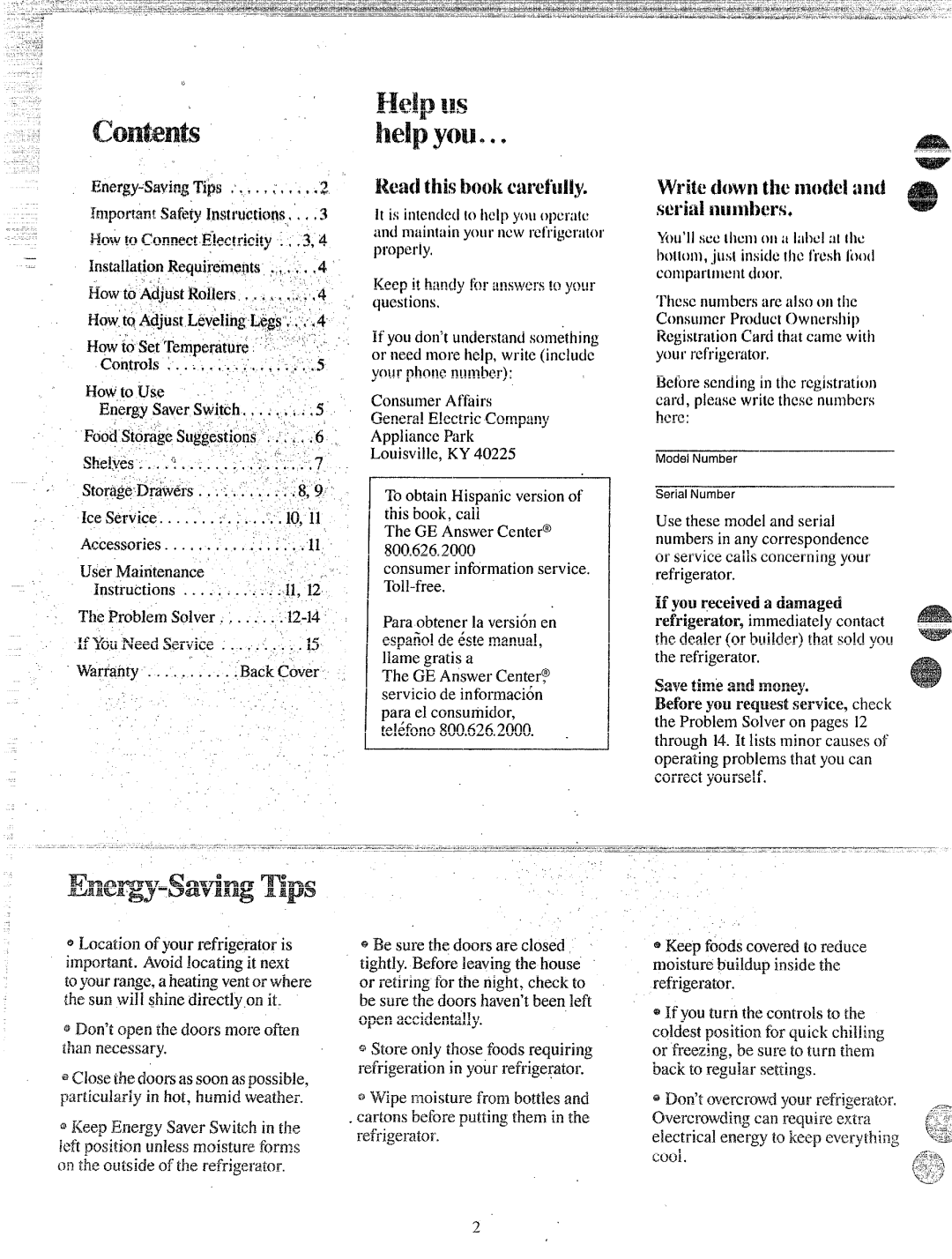 GE TBXK17 manual EneWy-Savingnps 