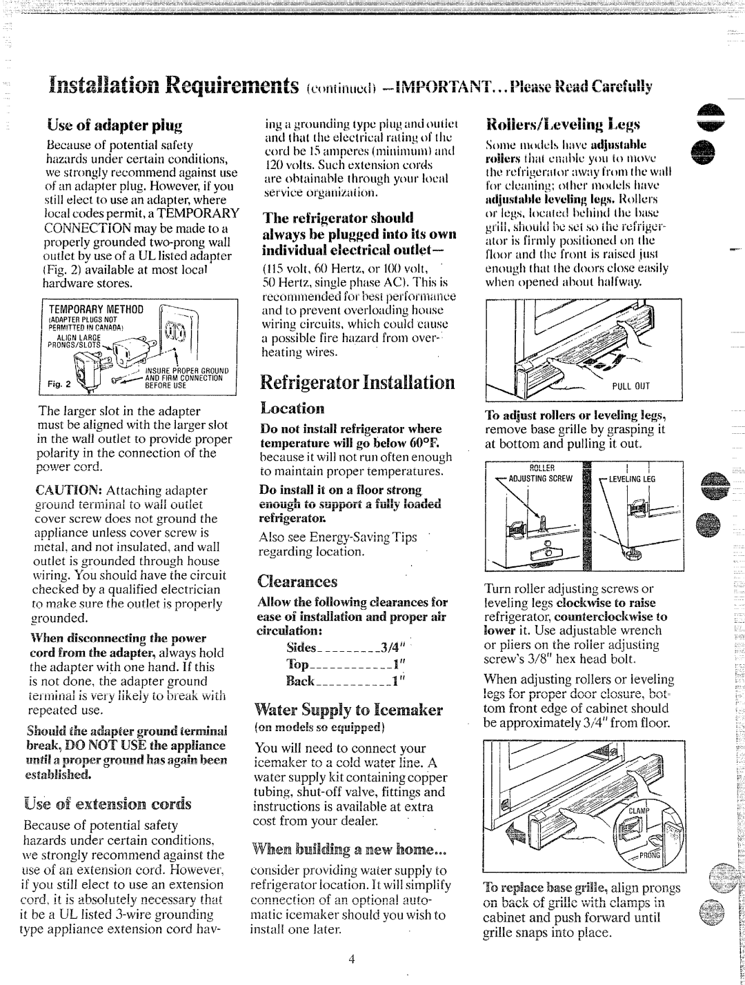 GE TBXK17 manual ~earanees, To adjustrollersor Ieveling!egsq 