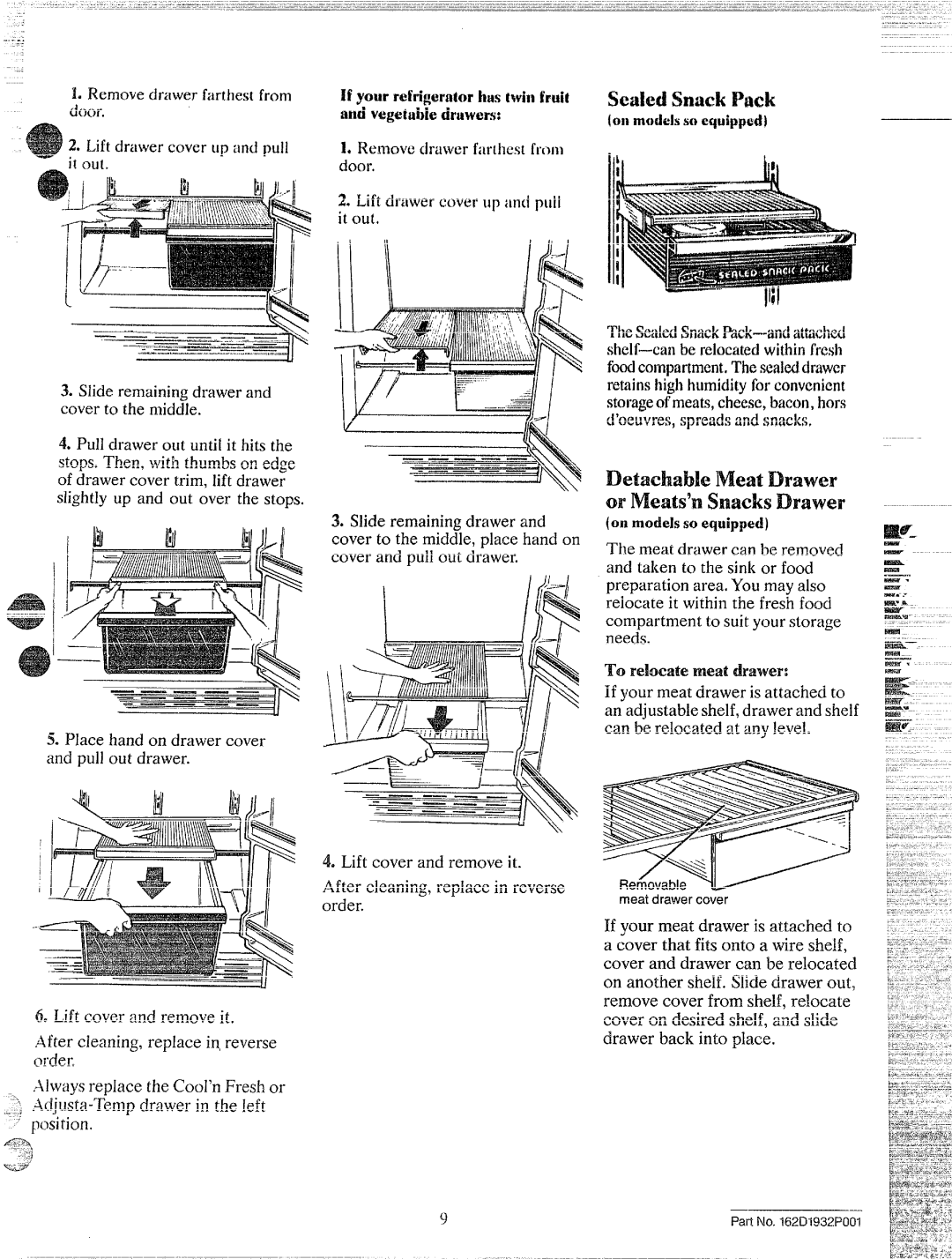 GE TBXK17 manual Detachable Meat Drawer or Meats9msnacks Drawer 