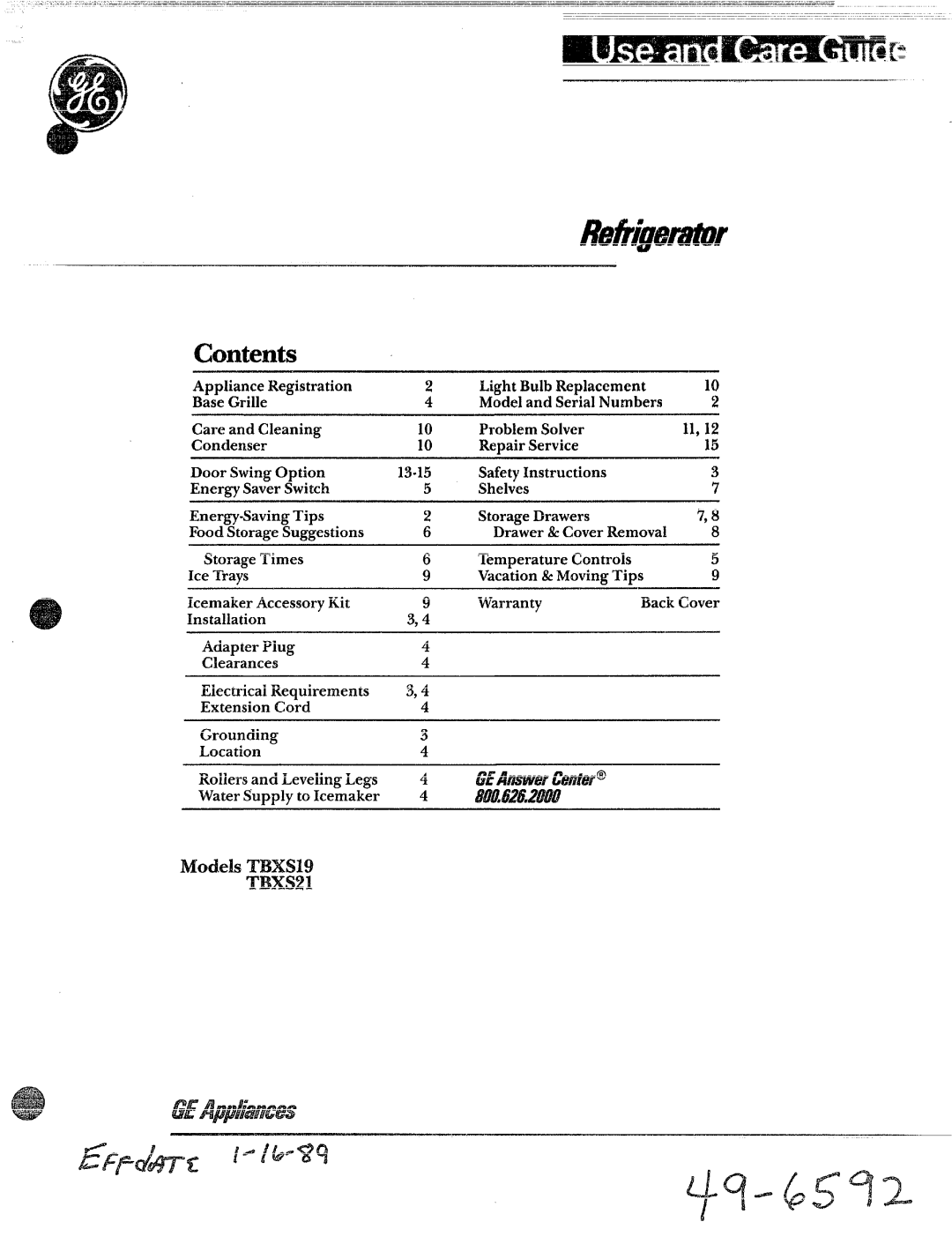 GE TBXS19, TBXS21 manual 