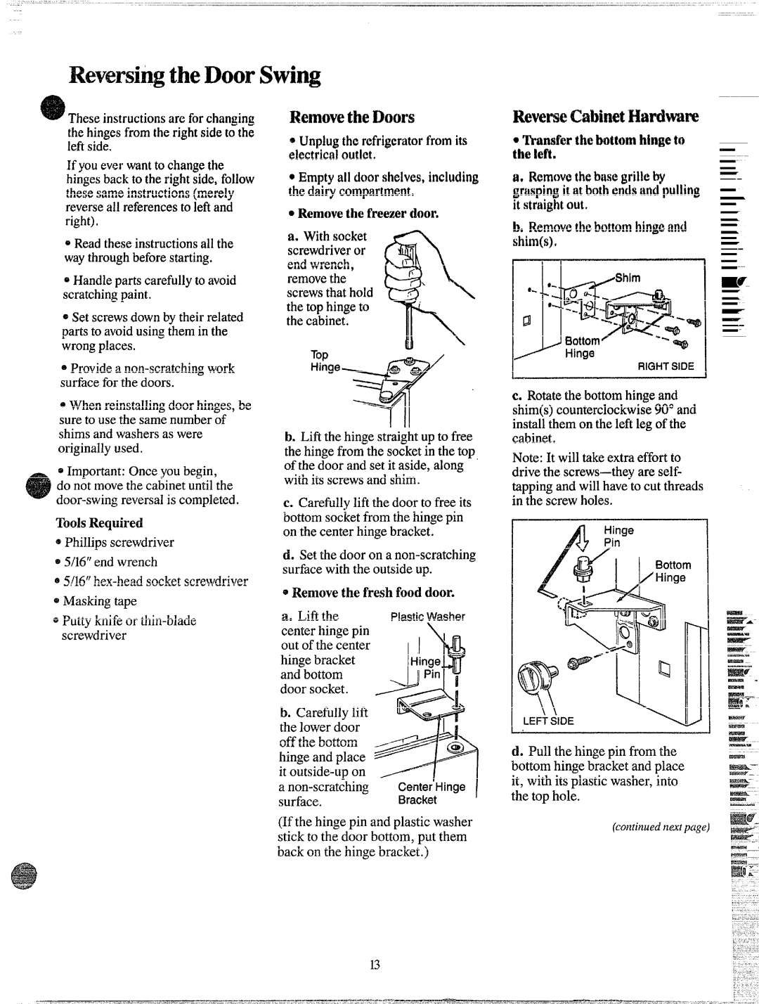 GE TBXS19, TBXS21 manual Reversi~ theDoorSwing, RemovetheDoors, @Removethefreezerdour 