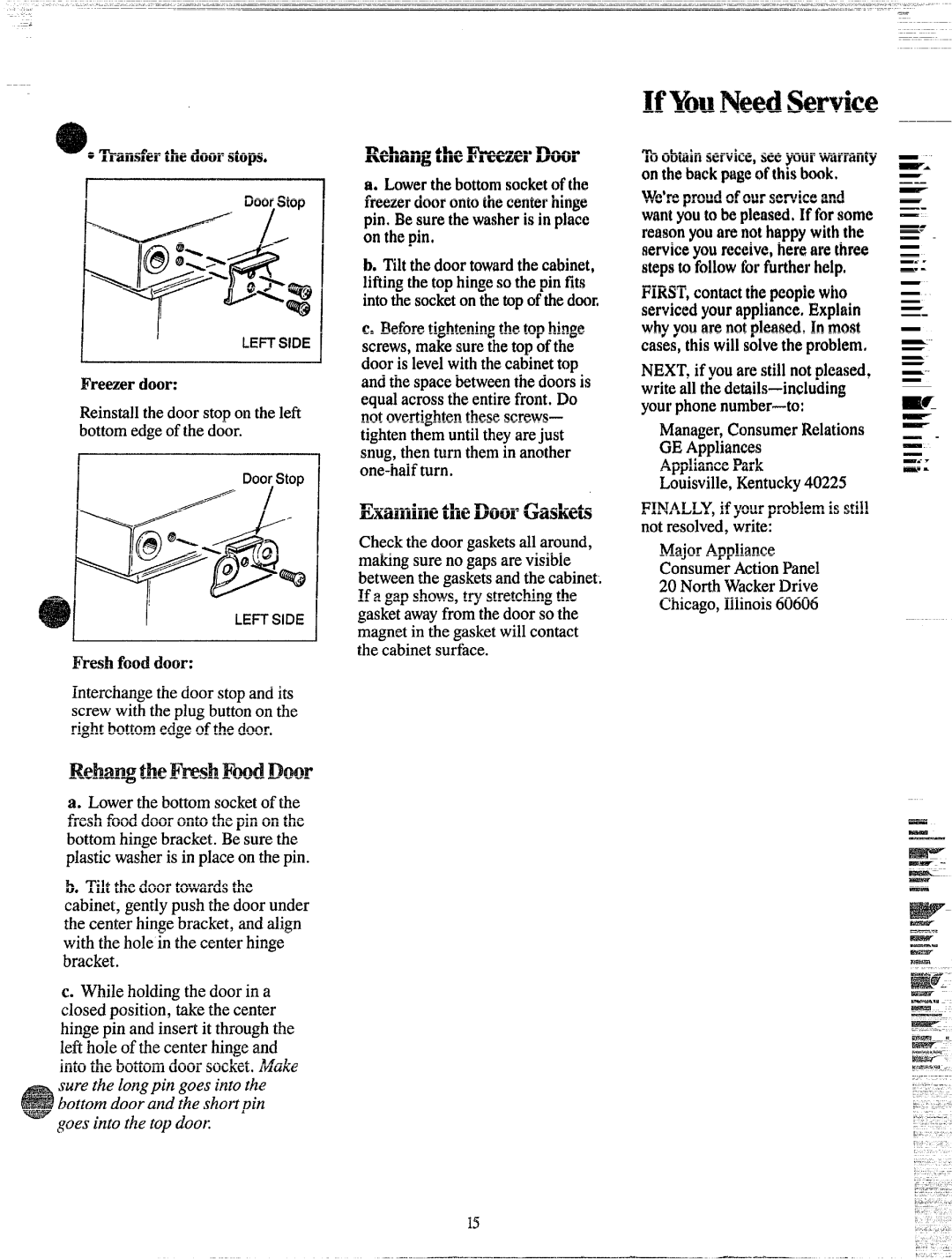 GE TBXS19, TBXS21 manual If YouNeedService, RehangtheIkcwwrDoor, Examinethe mmGaskets 