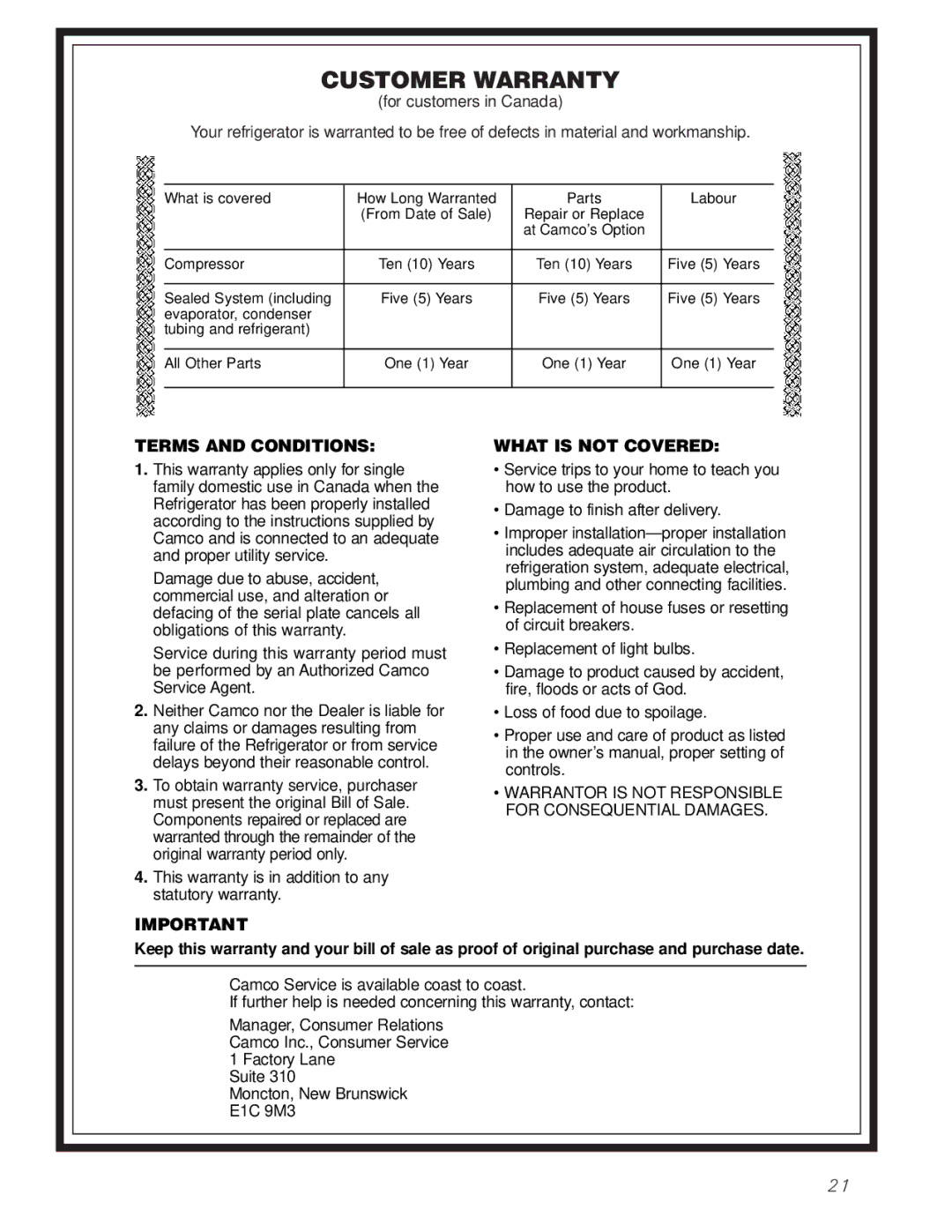 GE TCX22 owner manual Customer Warranty 