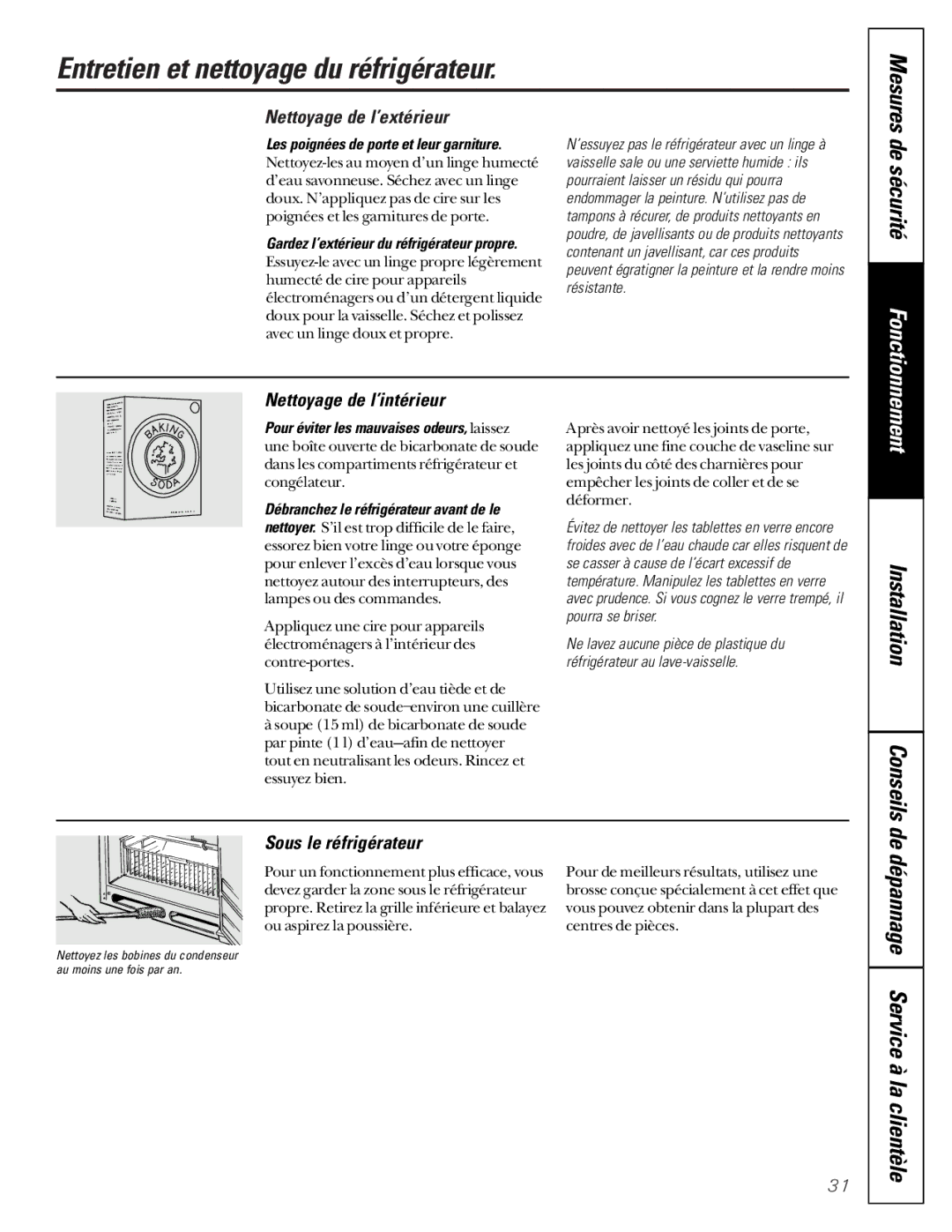 GE TCX22 Entretien et nettoyage du réfrigérateur, De dépannage Service à la clientèle, Nettoyage de l’extérieur 