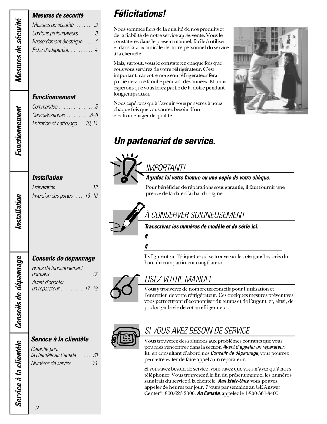 GE TCC18, TDC18, TCD18, TCX18, TCS18 owner manual Félicitations, Un partenariat de service 