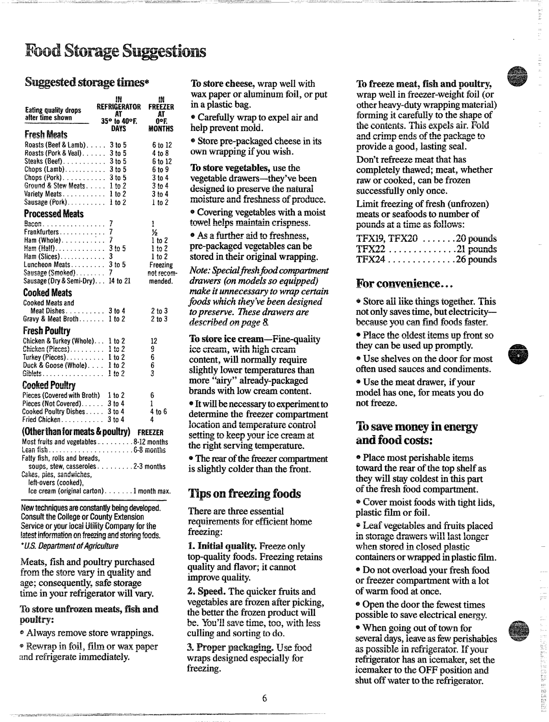 GE TFX22, TFX19, TFXH22 and TFX24, TFX20 warranty Times, Tipsm foods 