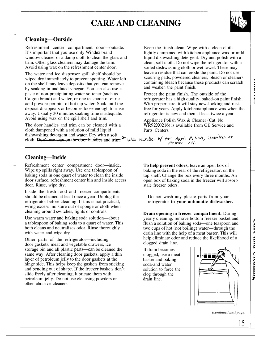 GE TFXA227F TFXB27F warranty Cleaning-Oubide, Cleaning-Inside 