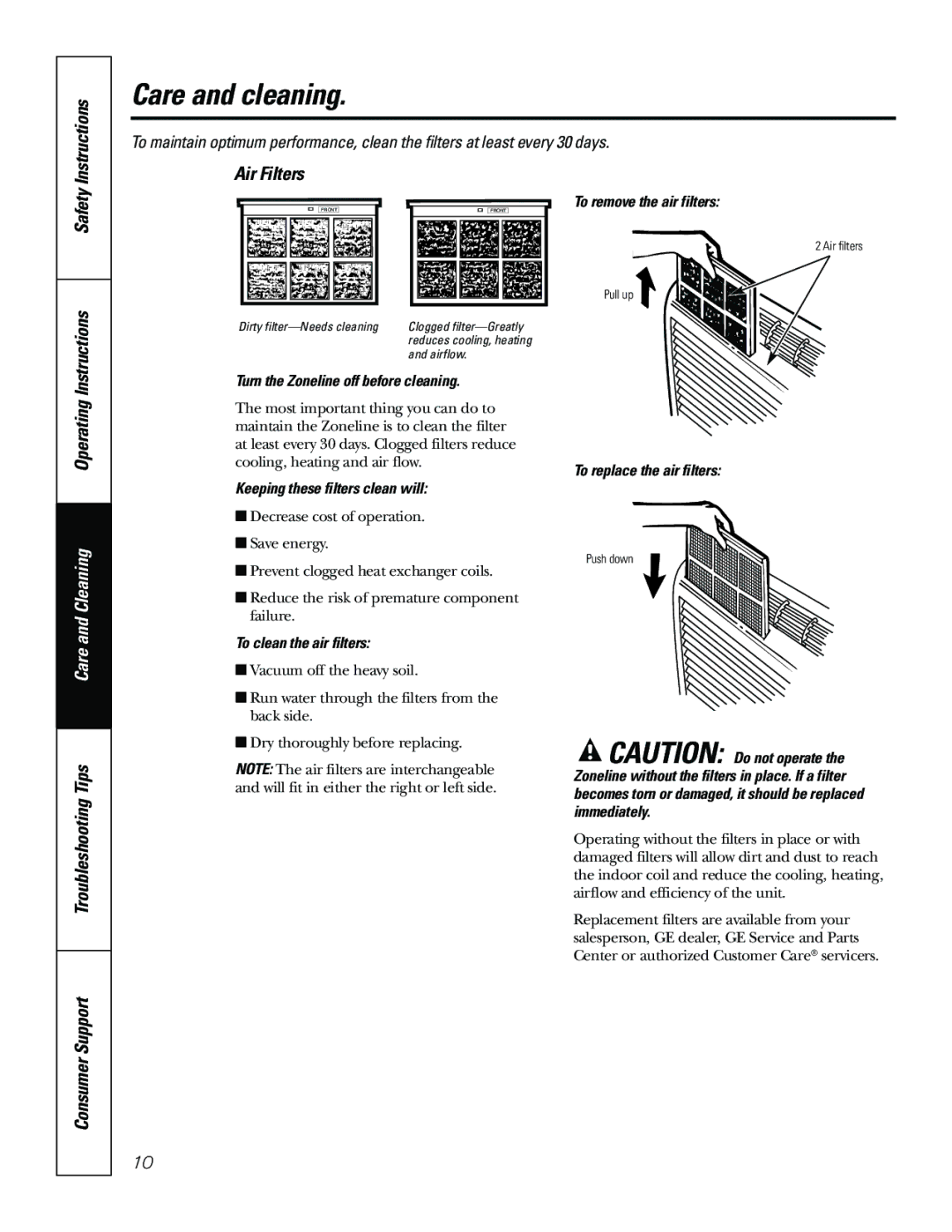 GE 3900, TINSEA530JBRZ, 2900 Safety Operating Instructions, Troubleshooting Tips Consumer Support Air Filters 