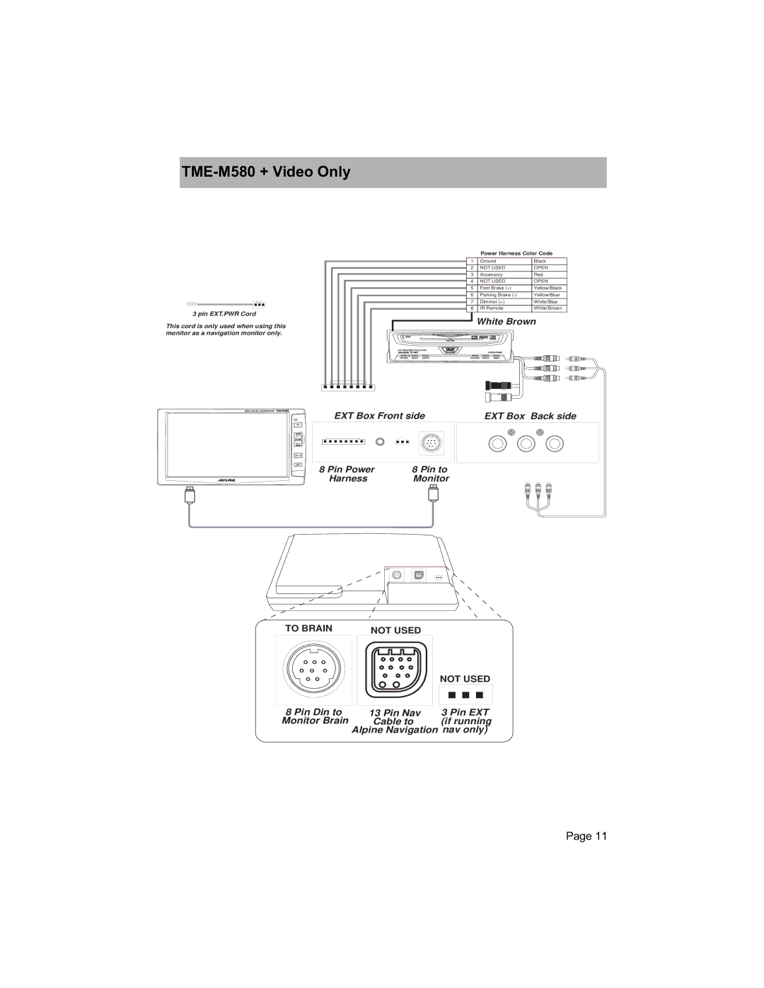 GE owner manual TME-M580 + Video Only, Power Harness Color Code 