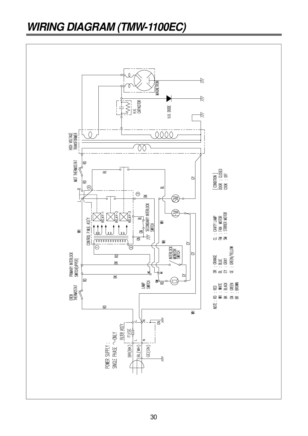 GE TMW-800TC, TMW-1100MC manual Wiring Diagram TMW-1100EC 