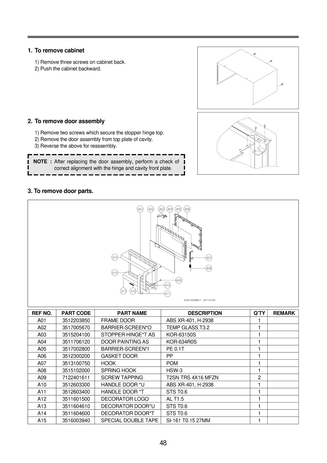 GE TMW-800TC, TMW-1100EC, TMW-1100MC manual REF no Part Code Part Name Description ’TY 