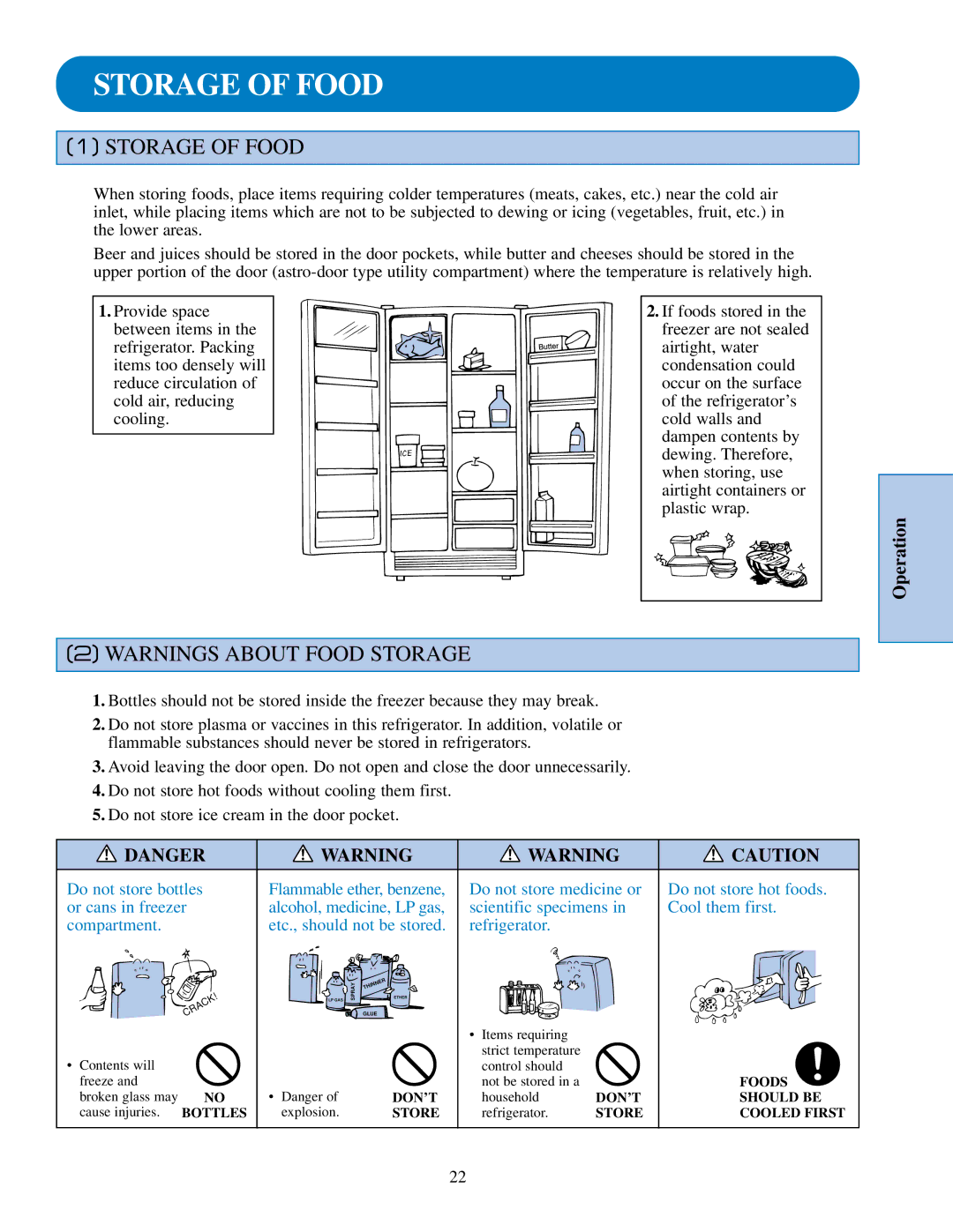 GE TFJ20JA, TPJ24BI, TFJ25PA, TFJ22JA specifications Storage of Food 