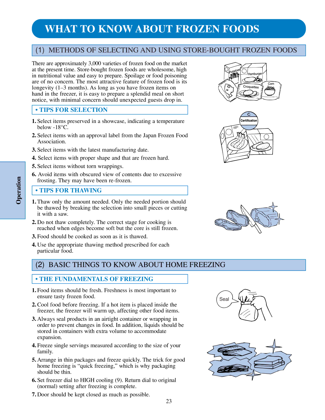 GE TPJ24BI, TFJ25PA, TFJ22JA What to Know about Frozen Foods, Methods of Selecting and Using STORE-BOUGHT Frozen Foods 