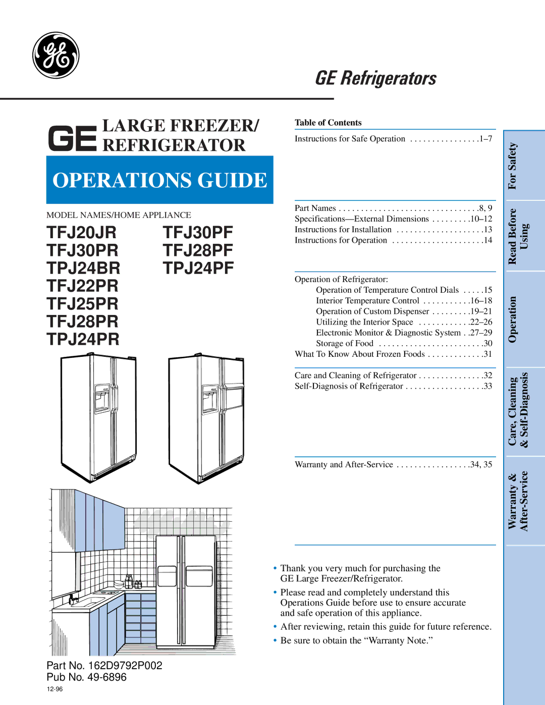 GE TPJ24BR, TPJ24PR, TPJ24PF, TFJ28PR, TFJ30PF, TFJ30PR, TFJ22PR, TFJ20JR, TFJ25PR, TFJ28PF manual Operations Guide 